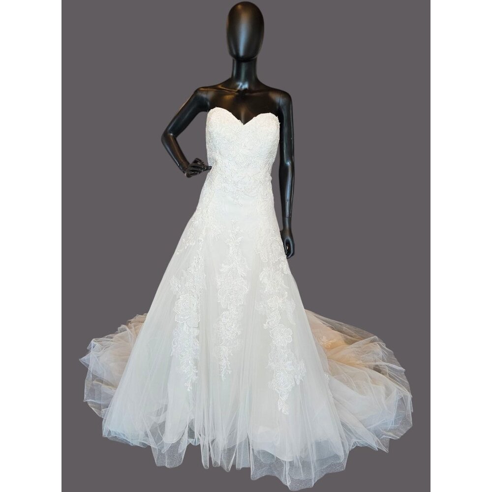 Soft White Floral Strapless Sweetheart Beaded Aline Wedding Gown - Stella